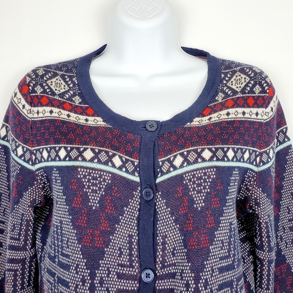 Merona Blue Print Button Down Cardigan S - Picture 2 of 8